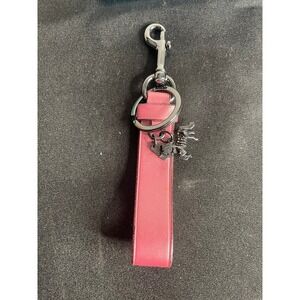 Coach Pink Leather Keychain Bag w/ Unircorn Puzzle‎ Charm - Silver Whimsical
